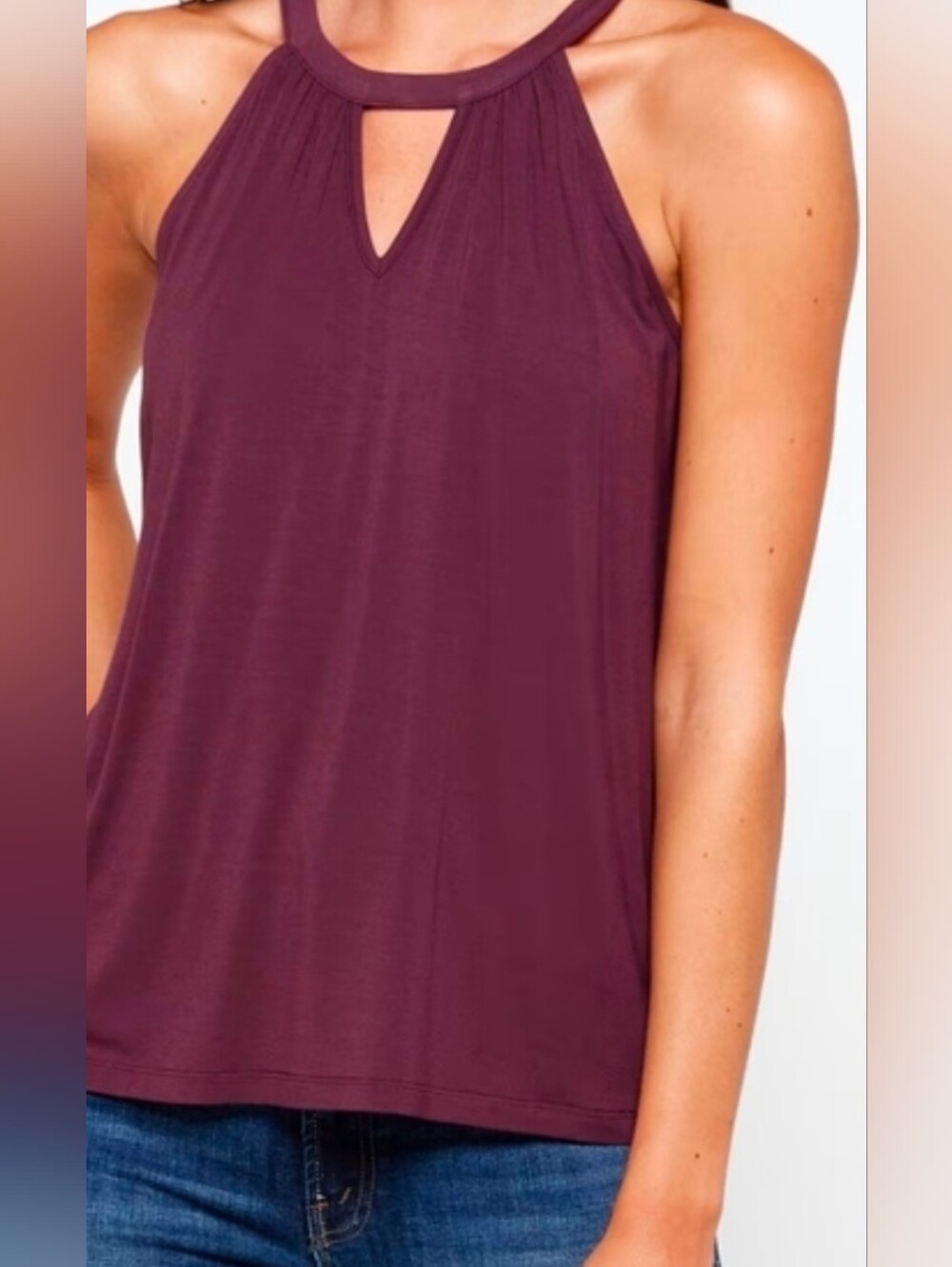 Market &Spruce Women’s Sleeveless Keyhole Halter Top - Plum, Size L